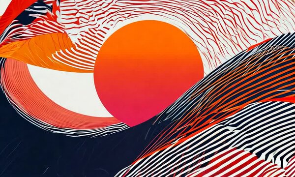 Abstract Art of a Orange Circle and Lines
