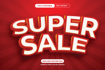 A Super Sale text effect design with 3D bold letters on a red background. Editable vector file with customizable words and fonts.