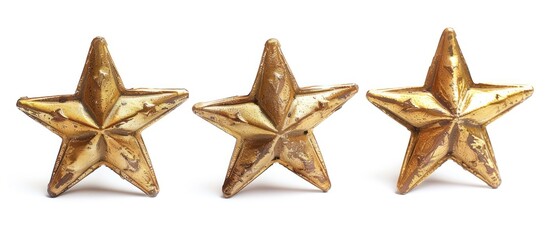 Obraz premium Three golden stars on a white background.