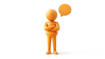 3D Orange Character with Speech Bubble in Minimalist Setting
