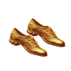 A pair of golden shoes with an intricate baroque design. The embellished patterns and curves give the shoes an elegant and retro look. EPS, illustration