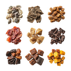 Obraz premium Selection Of Freeze-Dried Pet Food On Transparent Png Background For Alternative Food Products . Generative ai