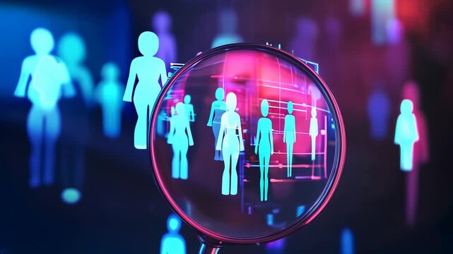 People under a magnifying glass. Human resources and management concept