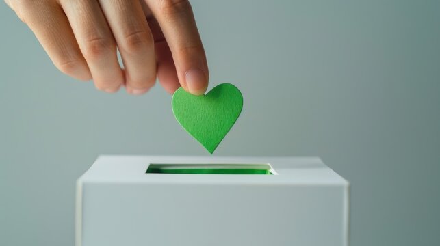 The hand drops green heart