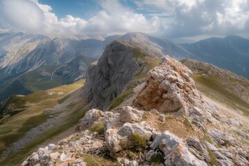Fototapeta premium Sunrise 4k time-lapse video in the Dolomites mountains from the mountain pass.. Beautiful simple AI generated image in 4K, unique.