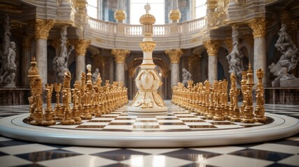 Fototapeta premium Photograph of a chess game played on a marble chessboard