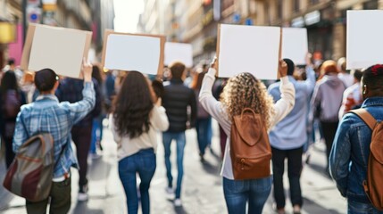 Anonymous crowd holding blank signs during a protest.