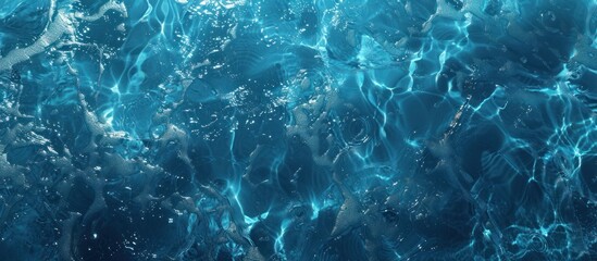 Obraz premium Transparent dark blue clear water surface texture with ripples and splashes.