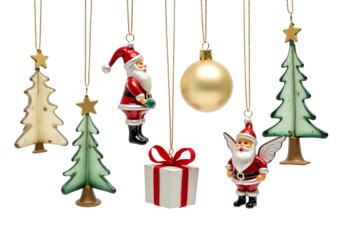 Unique Glass Christmas Decorations: Star, Ball, Santa, Gift Box, Angel Wings, Aesthetic, Artisan, Handmade, Detailed, White Background