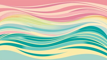 Abstract horizontal background with colourful waves. Trendy vector illustration in style retro 60s, 70s. Pastel colours