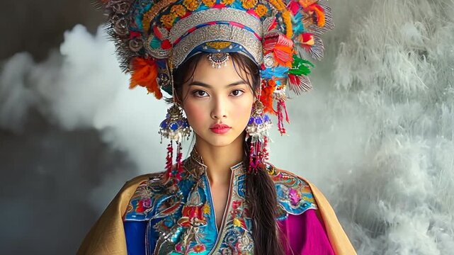 Hmong woman in colorful embroidered dress