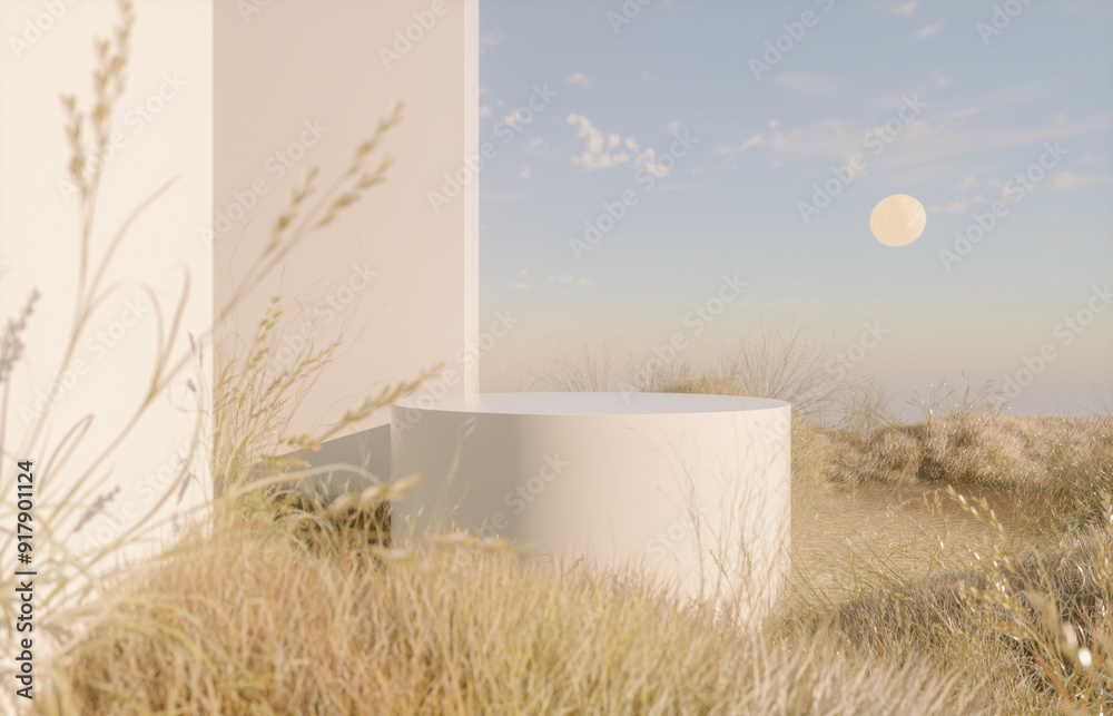 Aufkleber Natural podium backdrop for product display in Autumn Halloween concept. 3d rendering