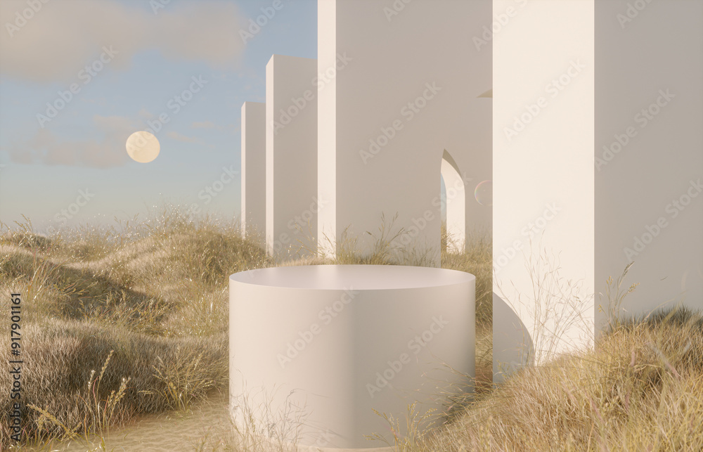 Aufkleber natural podium backdrop for product display in autumn halloween concept. 3d rendering