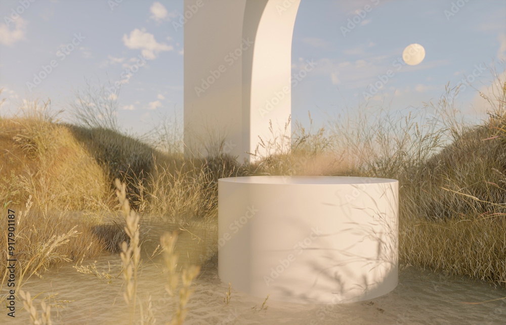 Aufkleber Natural podium backdrop for product display in Autumn Halloween concept. 3d rendering