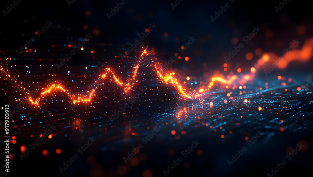Poster abstract glowing data visualization with vibrant colors and dynamic patterns, representing digital t
