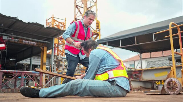A worker on a construction site was injured when a piece of iron fell on leg