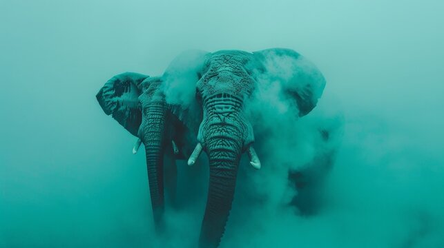 Fototapeta Two elephants emerging from fog.