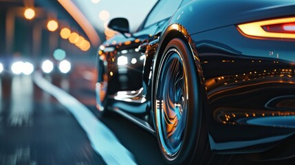 Black Sports Car in Motion at Night