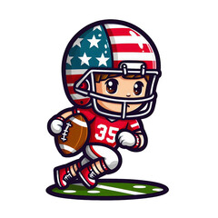 Naklejka premium Cartoon illustration of a boy holding a ball in an American football match
