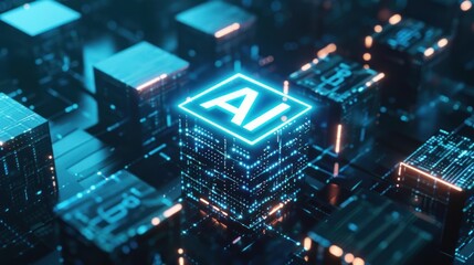 Obraz premium Artificial Intelligence Concept with Glowing Cubes