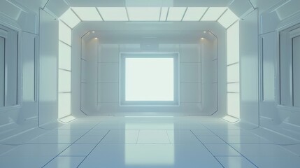 Fototapeta premium Futuristic corridor with white walls and bright light.