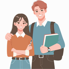 Various male and female student characters. flat design style vector illustration set