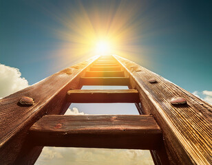 A wooden ladder to the sun. Stairway to the sun