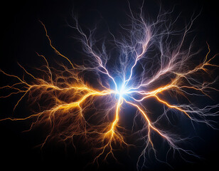 Obraz premium Shiny lightning composition on the dark background Abstract energy strike ornament in the thunderstorm