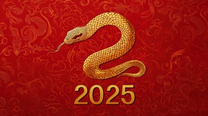 Obraz premium 2025 Chinese New Year, year of the Snake. Chinese zodiac, red background