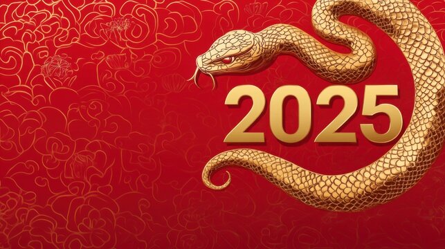 2025 Chinese New Year, year of the Snake. Chinese zodiac, red background
