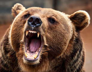 Obraz premium Close-up portrait of a roaring brown bear