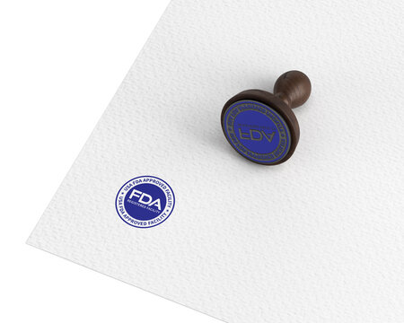 USA FDA STAMP IN BLUE COLOR WITH TICK WHITE TEXTURE BACKGROUND 