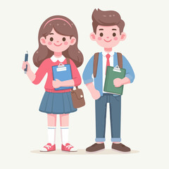 Various male and female student characters. flat design style vector illustration set