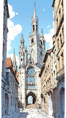 Obraz premium towering city buildings anime style, AI generated illustration 18