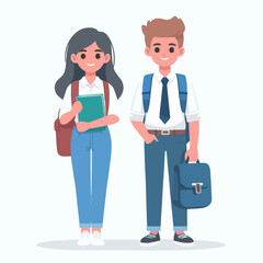 Various male and female student characters. flat design style vector illustration set