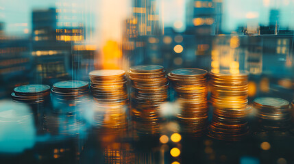 exposure of graph and rows of coins for finance and business concept