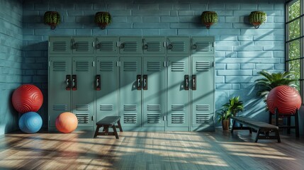 Gym Lockers With Exercise Equipment