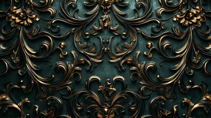 Luxurious Golden Floral Ornament on Dark Background