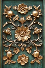 Golden Floral Ornament on Vintage Green Door Panel