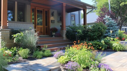 Welcoming Suburban Home Entrance with Lush Landscaping