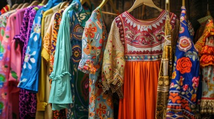 Fototapeta premium Vibrant Clothing Rack Display in Boutique Shop
