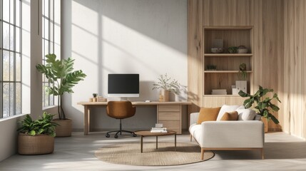Fototapeta premium Modern Urban Living Room with City View and Natural Light