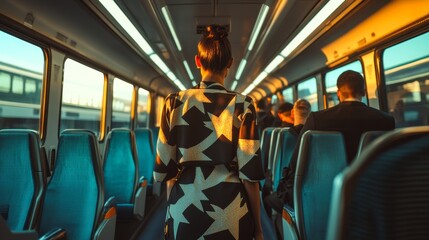 Fototapeta premium Commuter Train Journey at Sunset