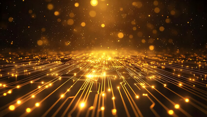 Obraz premium Beautiful digital background featuring golden lights and glowing lines, perfect for technology and innovation themes.