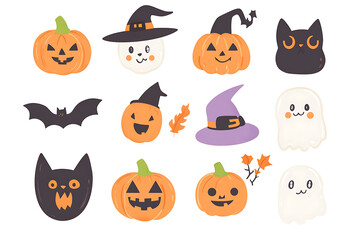 Set of Halloween silhouettes on a white background.