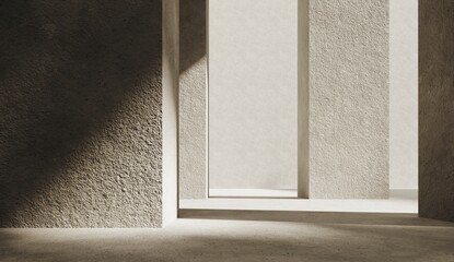 3D render, unobtrusive background with shadow on the wall. Premium podium, stand on pastel light background. Mock up for exhibitions, presentation of products, therapy, relaxation and health.