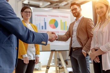 Close-up of business people shaking hands on construction site background. Generative AI. Beautiful simple AI generated image in 4K, unique.