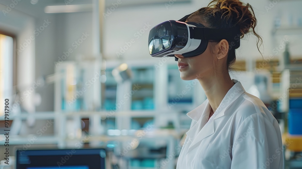 Poster student exploring interactive virtual science experiments in laboratory vr simulation