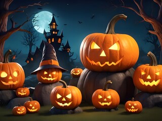 vibrant 3d halloween scene with charming little monsters
