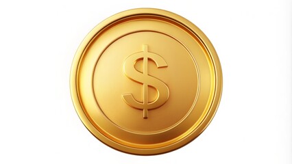 Shiny gold coin icon with a rounded edge and embossed center, isolated on a white background, symbolizing wealth, value, and financial success.